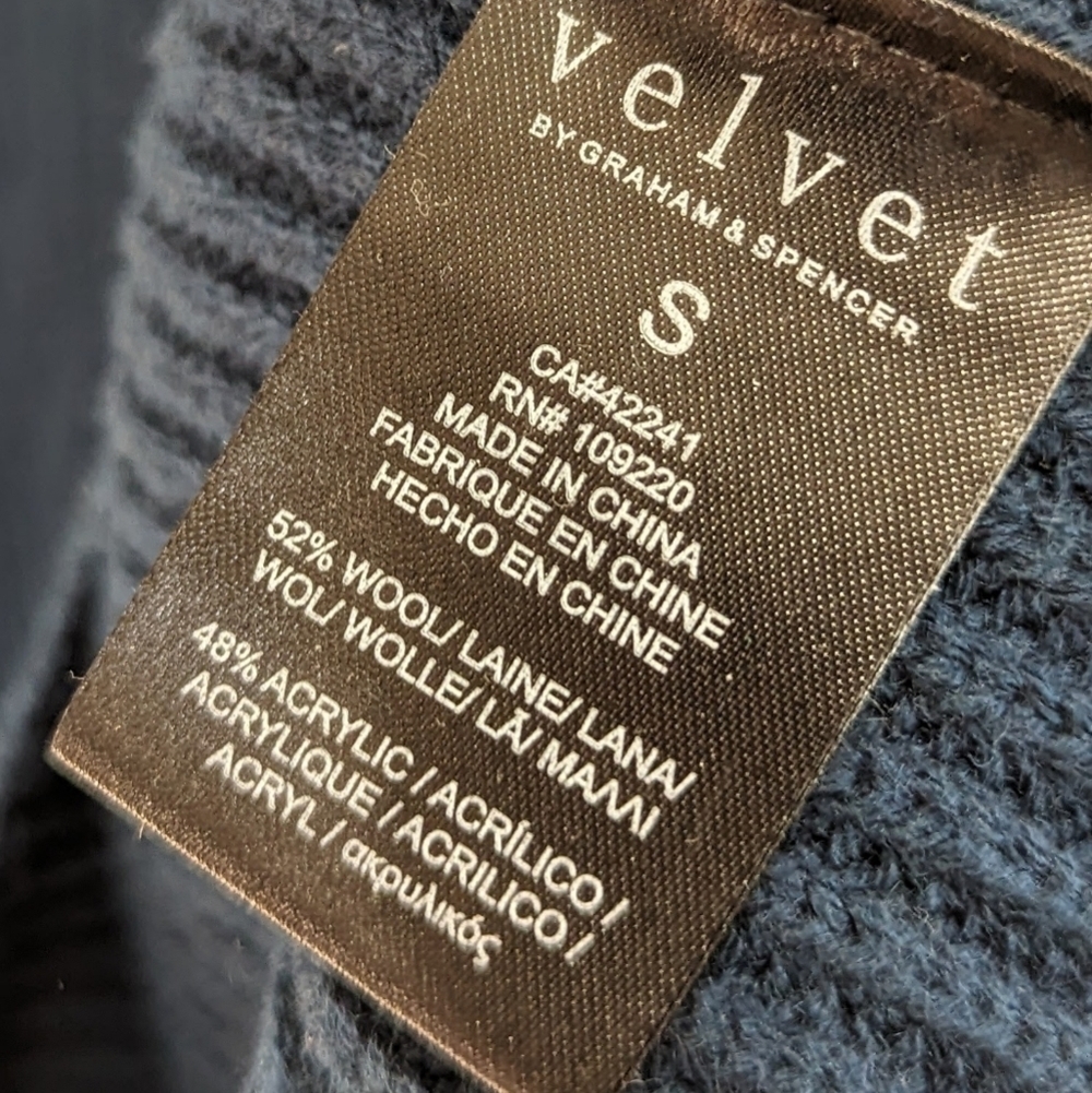 Anthropologie Sweater Womens Small Blue Wool Blend V Neck Velvet Graham Pullover - Picture 8 of 9